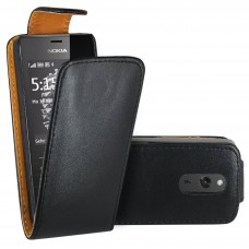 Nokia 515 - PU Leather Flip Up Down Protective Phone Cover Case - Black